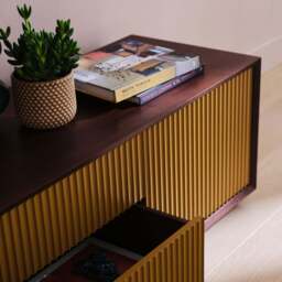 Pillar Low Console 195cm Walnut & Ochre - thumbnail 4