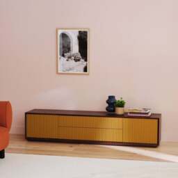 Pillar Low Console 195cm Walnut & Ochre - thumbnail 3