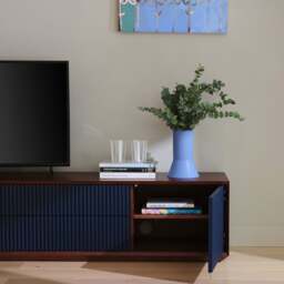 Pillar Low Console 195cm Walnut & Navy - thumbnail 3