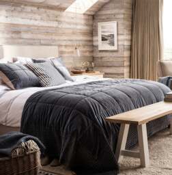 Luxury Cotton Velvet Nocturne Blue Bedspread 250x260cm - Home Accessories - The Cotswold Company - thumbnail 2