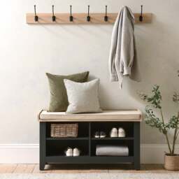 Open Shoe Storage Bench with 7 Hook Rack - Chester Charcoal - The Cotswold Company