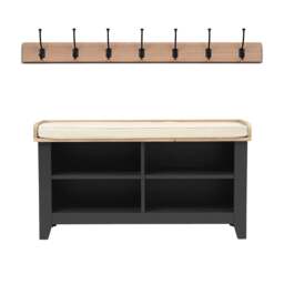 Open Shoe Storage Bench with 7 Hook Rack - Chester Charcoal - The Cotswold Company - thumbnail 2