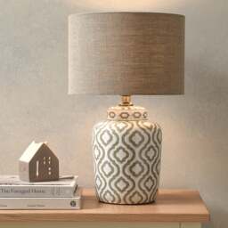 Celia Taupe And White Pattern Ceramic Table Lamp - Home Accessories - The Cotswold Company - thumbnail 3