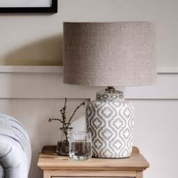 Celia Taupe And White Pattern Ceramic Table Lamp - Home Accessories - The Cotswold Company - thumbnail 4
