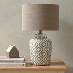 Celia Taupe And White Pattern Ceramic Table Lamp - Home Accessories - The Cotswold Company - thumbnail 2
