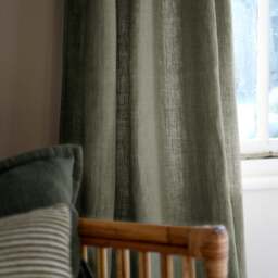 Curtain Pair - 135x228cm - Rowcroft Pure Linen Olive - The Cotswold Company - thumbnail 2