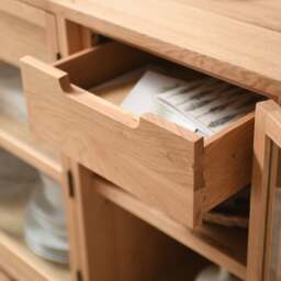 Glass Sideboard with Soft-Close Drawers & Toughened Glass Doors, Natural Oak, Hilcot - The Cotswold Company - thumbnail 4