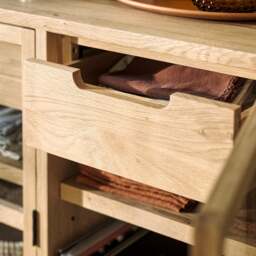 Glass Sideboard with Soft-Close Drawers & Toughened Glass Doors, Natural Oak, Hilcot - The Cotswold Company - thumbnail 2