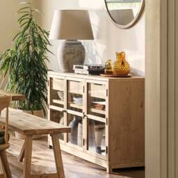Glass Sideboard with Soft-Close Drawers & Toughened Glass Doors, Natural Oak, Hilcot - The Cotswold Company - thumbnail 3
