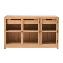 Glass Sideboard with Soft-Close Drawers & Toughened Glass Doors, Natural Oak, Hilcot - The Cotswold Company - thumbnail 7