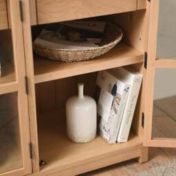 Glass Sideboard with Soft-Close Drawers & Toughened Glass Doors, Natural Oak, Hilcot - The Cotswold Company - thumbnail 6