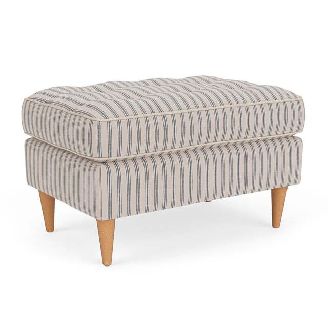 Foot Stool - Indigo - Kingham Stripe - Saxon Small - The Cotswold Company - image 1