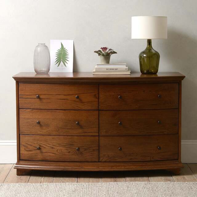 Winchcombe Dark Oak Low and Wide 6 Drawer Chest - The Cotswold Company - image 1