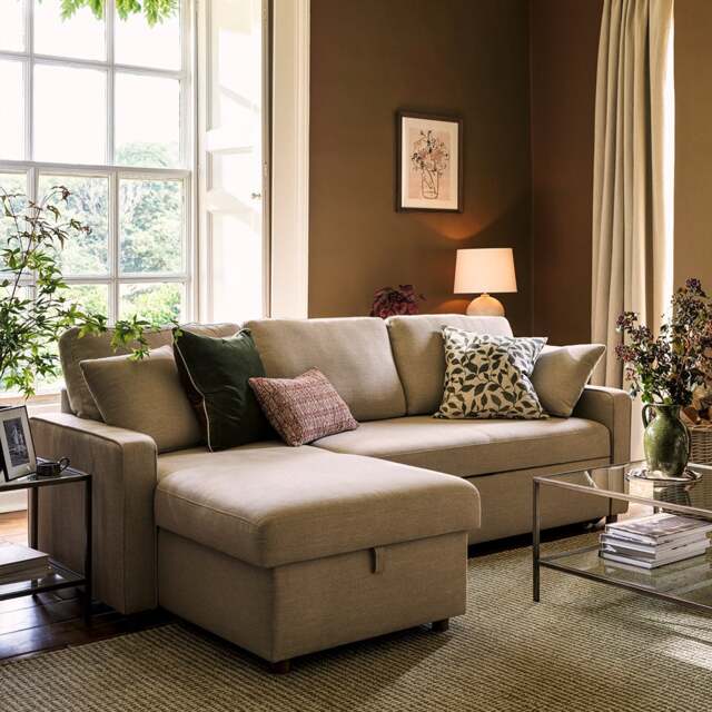 Storage Chaise Sofa Bed 3 Seater Sofa - Natural - House Linen Mix - Express Delivery Sofas - Baxter - The Cotswold Company - image 1