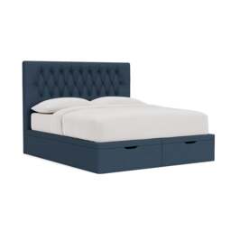 Calvert Super King Ottoman Storage Bed - Indigo - House Linen Mix - The Cotswold Company