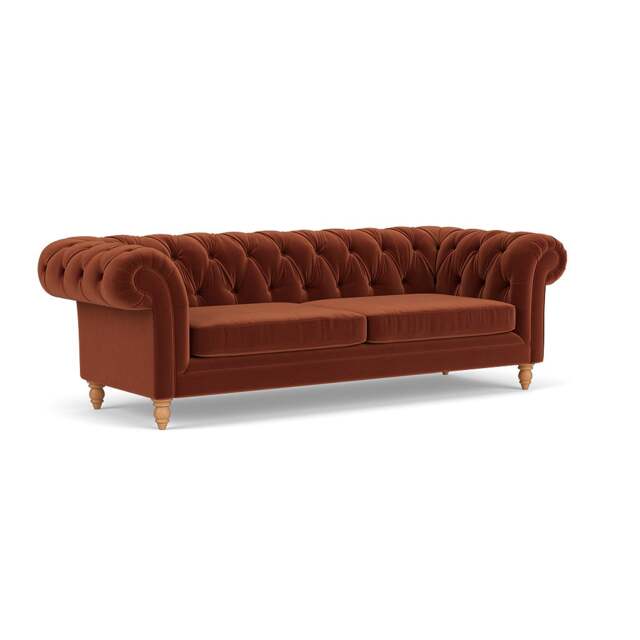 3 Seater Sofa - Brick - Matt Velvet - Harris Chesterfield - The Cotswold Company - image 1