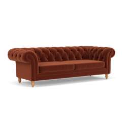 3 Seater Sofa - Brick - Matt Velvet - Harris Chesterfield - The Cotswold Company - thumbnail 1