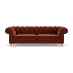 3 Seater Sofa - Brick - Matt Velvet - Harris Chesterfield - The Cotswold Company - thumbnail 2