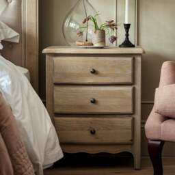 3 Drawer Bedside Table - Camille Limewash Oak - The Cotswold Company - thumbnail 2