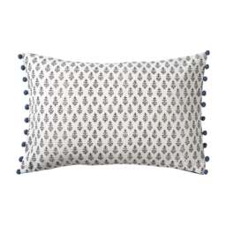 Leaf Block Print Cushion With Pom Poms -  Indigo - Home Accessories - The Cotswold Company - thumbnail 5