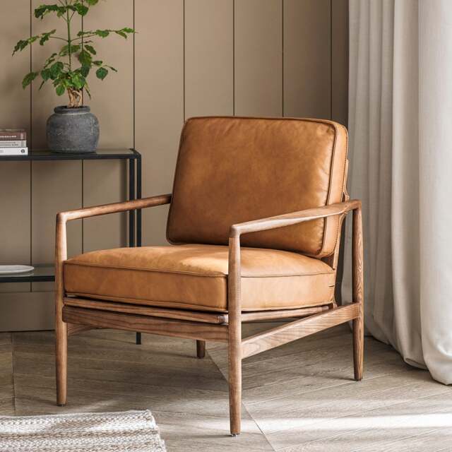 Armchair - Tan - Premium Leather - Express Delivery Sofas - Oliver - The Cotswold Company - image 1