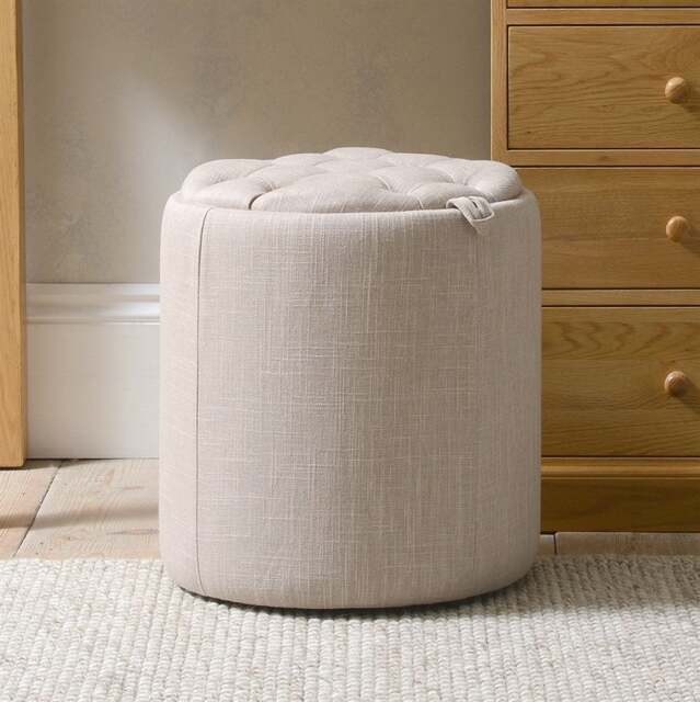 Ashley Buttoned Stool - Stone Linen - Sherborne - The Cotswold Company - image 1