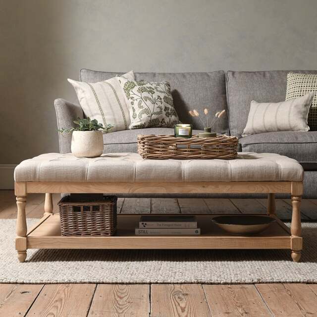 Clover Rectangular Coffee Table with Shelf- Stone Linen - The Cotswold Company - image 1