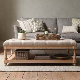 Clover Rectangular Coffee Table with Shelf- Stone Linen - The Cotswold Company