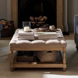 Clover Rectangular Coffee Table with Shelf- Stone Linen - The Cotswold Company - thumbnail 2