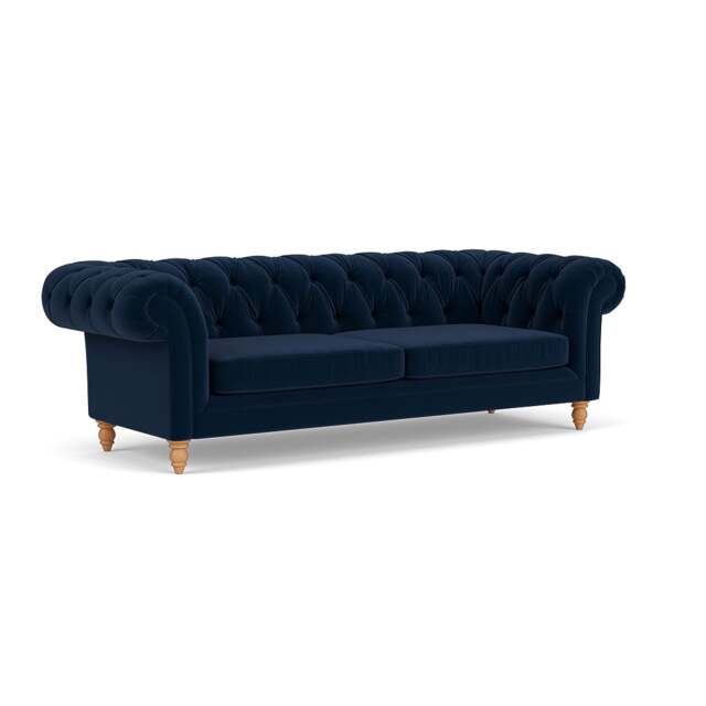 3 Seater Sofa - Deep blue - Matt Velvet - Harris Chesterfield - The Cotswold Company - image 1