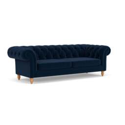 3 Seater Sofa - Deep blue - Matt Velvet - Harris Chesterfield - The Cotswold Company - thumbnail 1