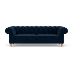 3 Seater Sofa - Deep blue - Matt Velvet - Harris Chesterfield - The Cotswold Company - thumbnail 2