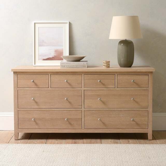 Inglesham Whitewash Oak 8 Drawer Wide Chest - The Cotswold Company - image 1