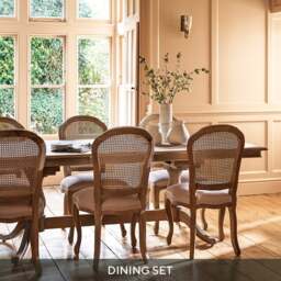 6-10 Seater Extending Dining Table and 6 Rattan Chairs - Camille Limewash Oak - The Cotswold Company - thumbnail 1