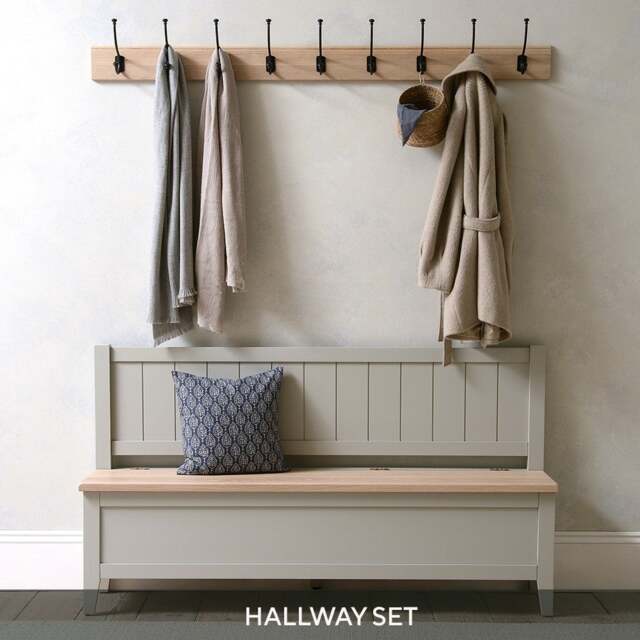 Monks Bench with 9 Hook Rack - Chester Dove Grey - The Cotswold Company - image 1