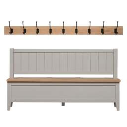 Monks Bench with 9 Hook Rack - Chester Dove Grey - The Cotswold Company - thumbnail 2