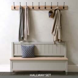 Monks Bench with 9 Hook Rack - Chester Dove Grey - The Cotswold Company