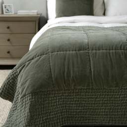 Luxury Cotton Velvet Fern Green Bed Throw 140x240cm - Home Accessories - The Cotswold Company