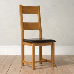 Oakland Rustic Oak Ladderback  Dining Chair - Leather Seat Pad - The Cotswold Company
