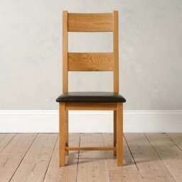 Oakland Rustic Oak Ladderback  Dining Chair - Leather Seat Pad - The Cotswold Company - thumbnail 2