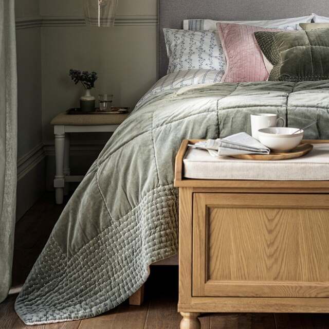 Luxury Cotton Velvet Fern Green Bedspread 250x260cm - Home Accessories - The Cotswold Company - image 1