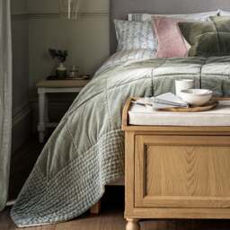 Luxury Cotton Velvet Fern Green Bedspread 250x260cm - Home Accessories - The Cotswold Company