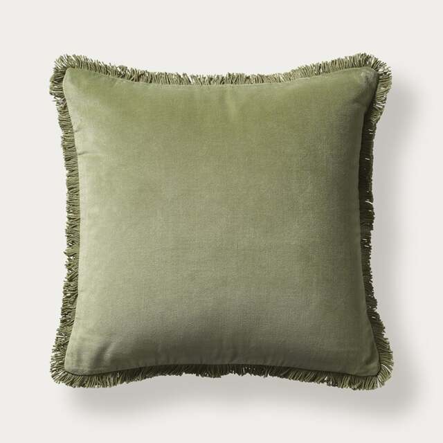 Cotton Velvet Fringed Cushion - Apple - Home Accessories - The Cotswold Company - image 1