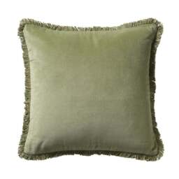 Cotton Velvet Fringed Cushion - Apple - Home Accessories - The Cotswold Company - thumbnail 3