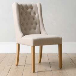 Foxglove Winged Button Dining Chair Stone Linen - The Cotswold Company - thumbnail 1