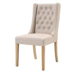 Foxglove Winged Button Dining Chair Stone Linen - The Cotswold Company - thumbnail 3