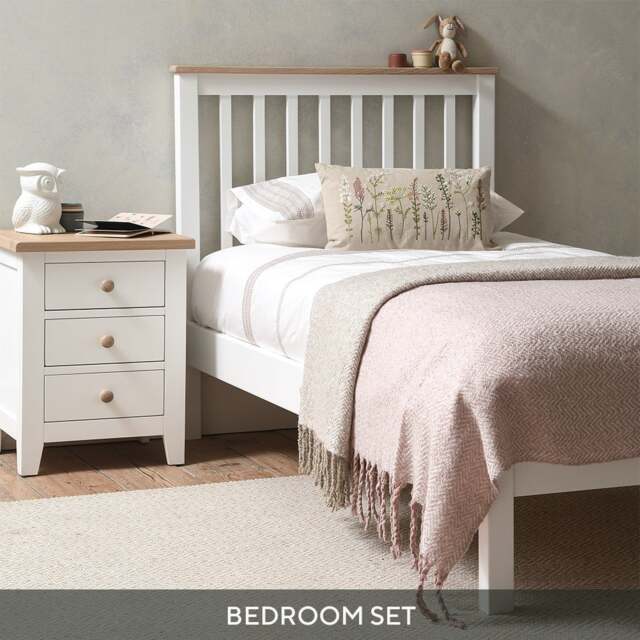 Chester Pure White Chester Pure White Single Bed, Mattress and Bedside Table Childrens Bedroom Set - The Cotswold Company - image 1