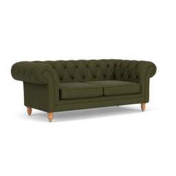 Large 2 Seater Sofa - Forest Green - House Linen Mix - Harris Chesterfield - The Cotswold Company - thumbnail 1