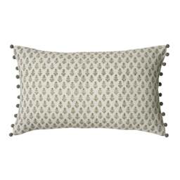Leaf Block Print Cushion With Pom Poms -  Olive - Home Accessories - The Cotswold Company - thumbnail 6