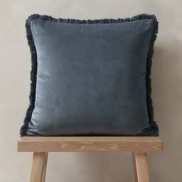 Cotton Velvet Fringed Cushion - Nocturne - Home Accessories - The Cotswold Company - thumbnail 2